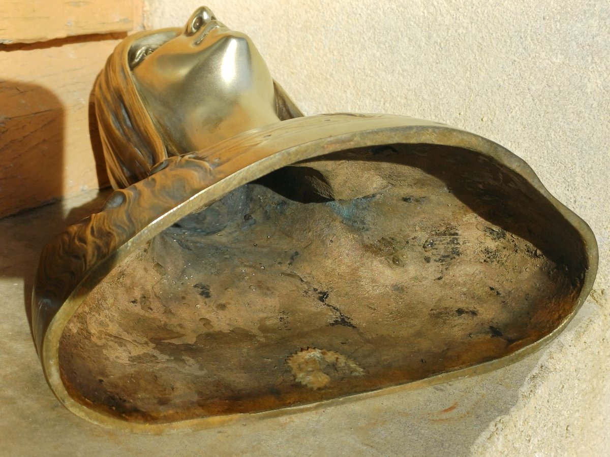 Buste en bronze doré art nouveau Femme aux longs cheveux de Fugere-photo-1