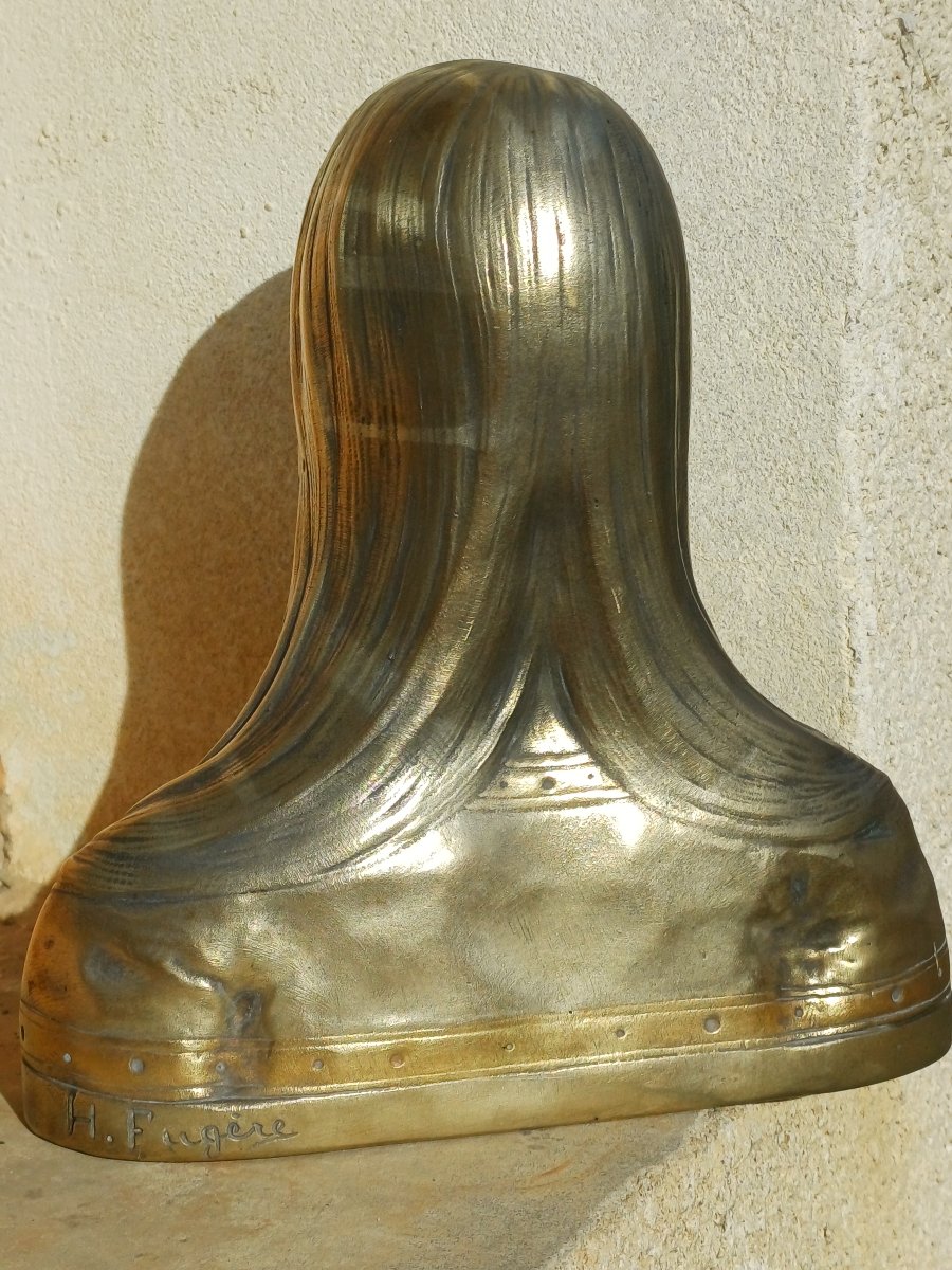 Buste en bronze doré art nouveau Femme aux longs cheveux de Fugere-photo-3