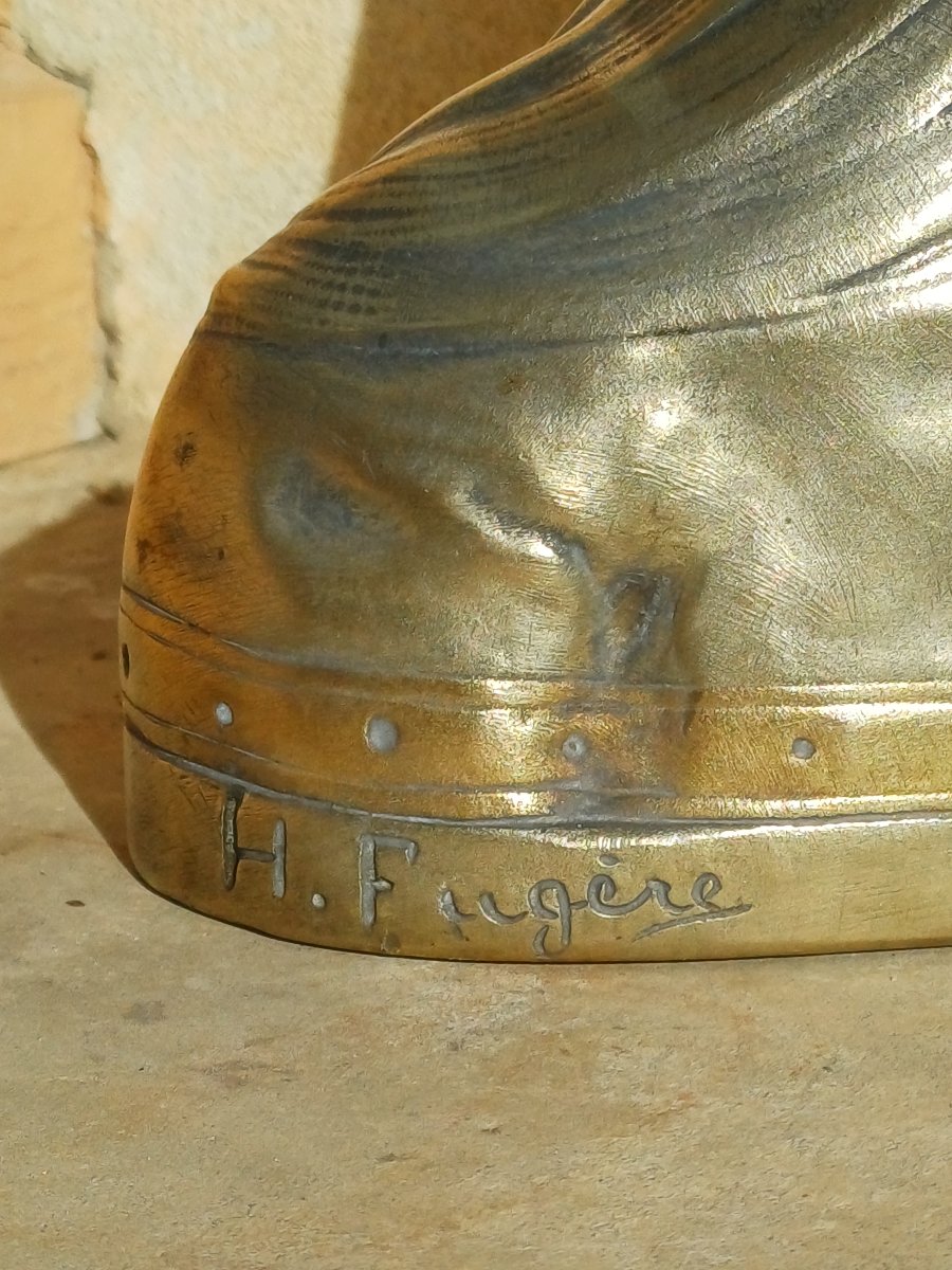 Buste en bronze doré art nouveau Femme aux longs cheveux de Fugere-photo-4