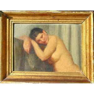 Oil On Cardboard, Nude Woman By Jules Albert Mignon 