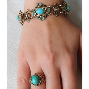 Austro-hungarian Enameled Sterling Silver Bracelet And Ring, Austria
