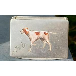 Enameled Silver Snuffbox Braque Hunting Dog
