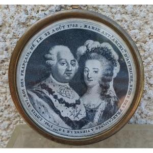 Portait Louis XVI et Marie Antoinette d'époque XVIIIème sur soie tissée