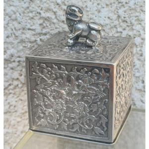 Solid Silver "guardian Lion Dog" Box, China