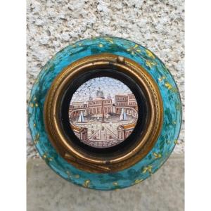 Boite verre émaillé turquoise et micro mosaique St Pierre de Rome