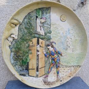 Max Claudet Ceramic Plate, 1892, "in The Moonlight, My Friend Pierrot"