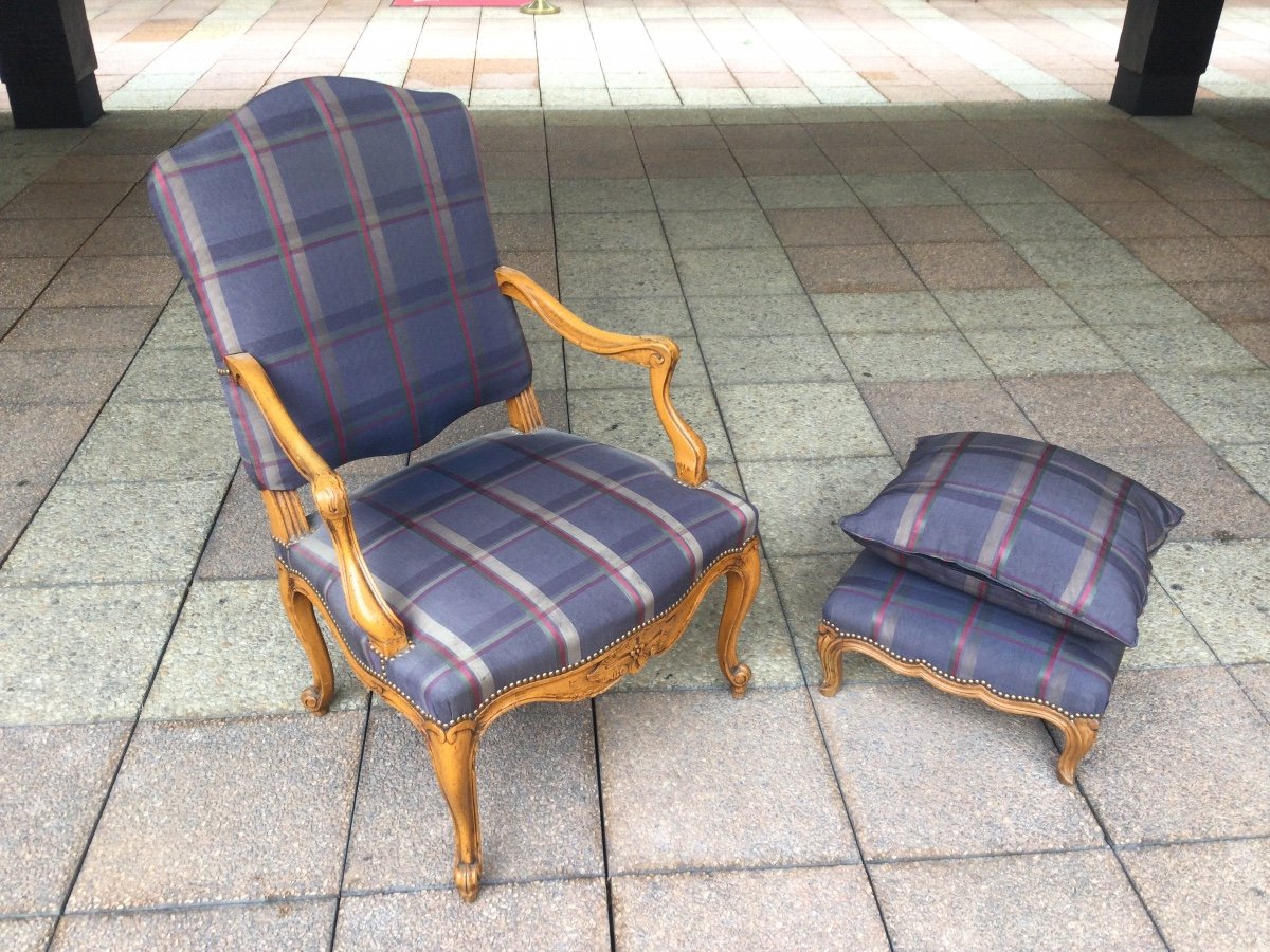 Comfortable Armchair And Footrest In Regency-louis XV Style-photo-2