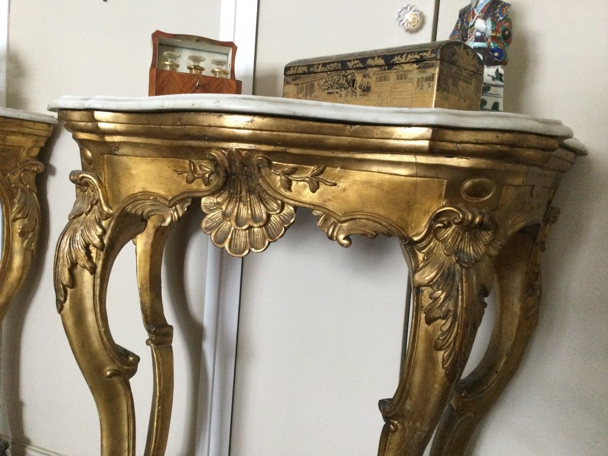 Pair Of Carved And Gilded Wood Consoles From The 18th Century-photo-7