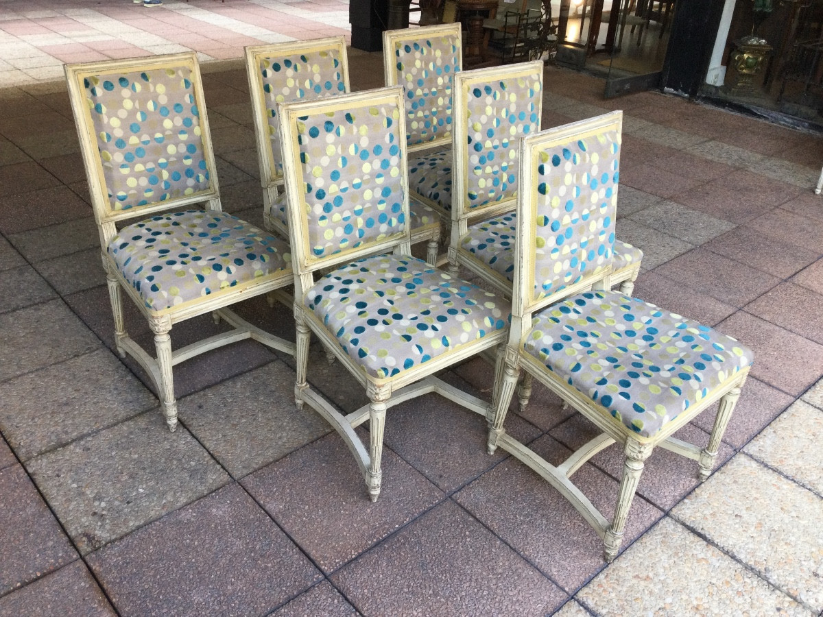Suite de six chaises Louis XVI-photo-4