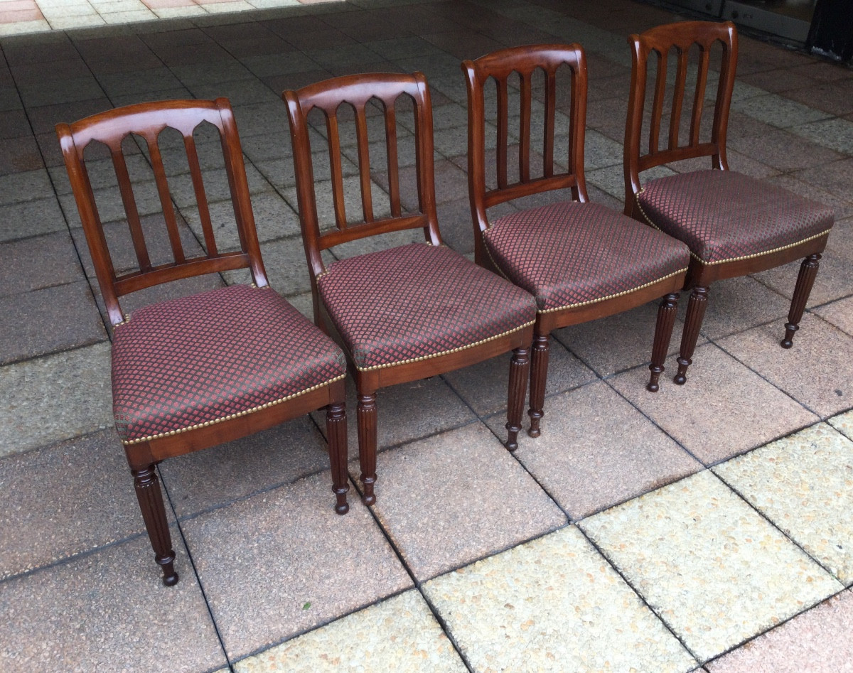 Quatre chaises en acajou d'époque Restauration-photo-3