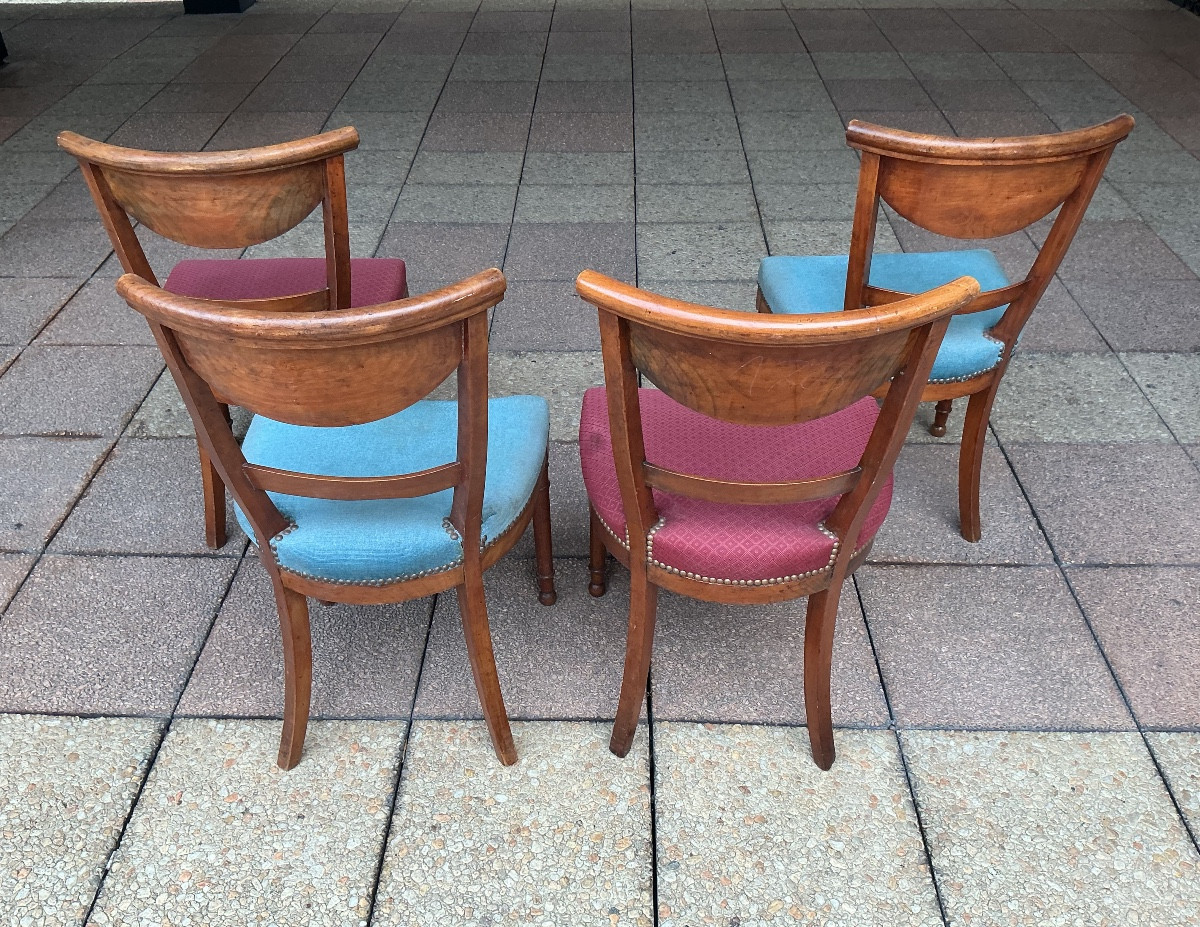Four Directoire Chairs In Walnut.-photo-4