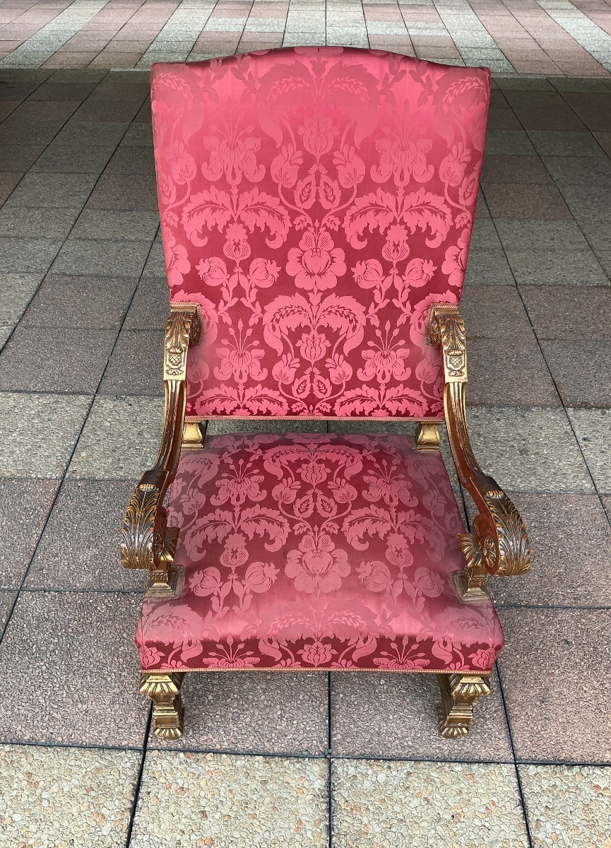 A Large Louis XIV Armchair In Gilded Wood-photo-2