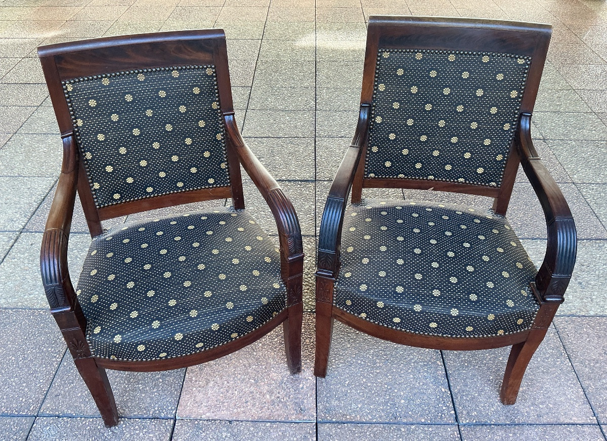 Two Empire Period Mahogany Armchairs.-photo-4