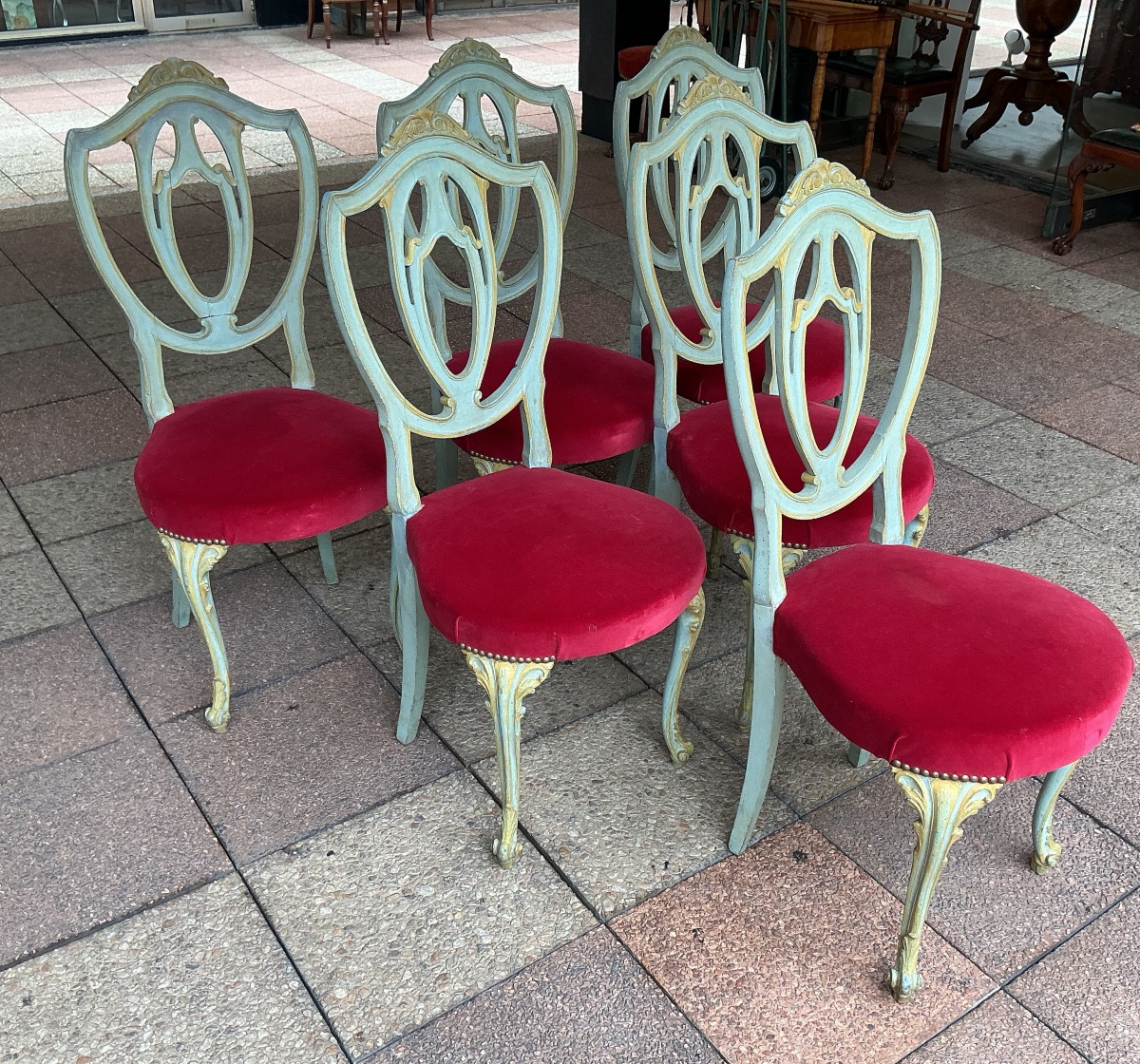 Six Chairs In Painted And Gilded Wood.-photo-2
