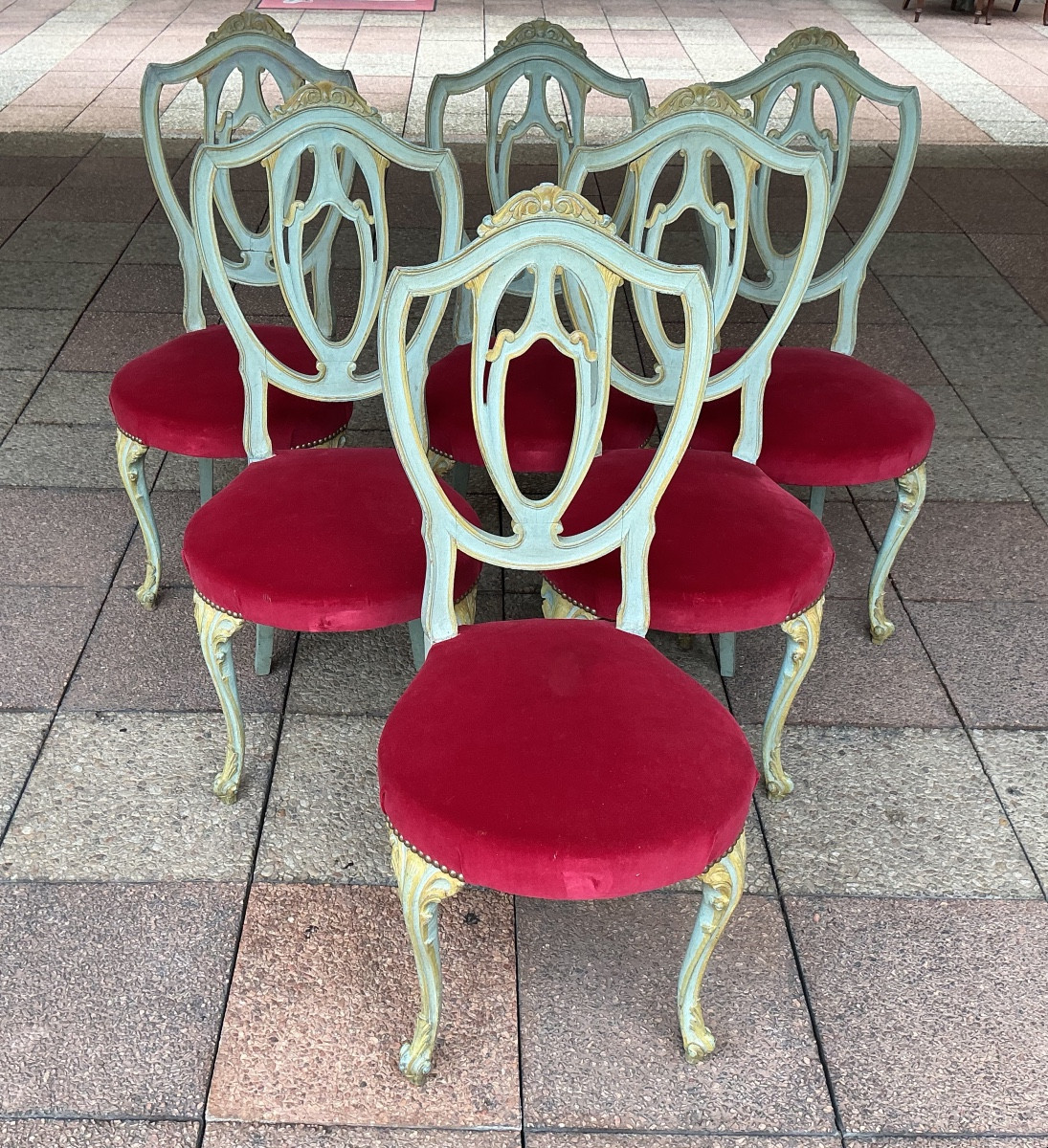 Six Chairs In Painted And Gilded Wood.-photo-3