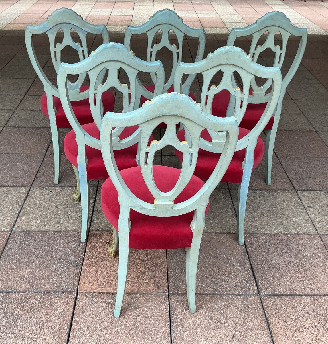 Six Chairs In Painted And Gilded Wood.-photo-4