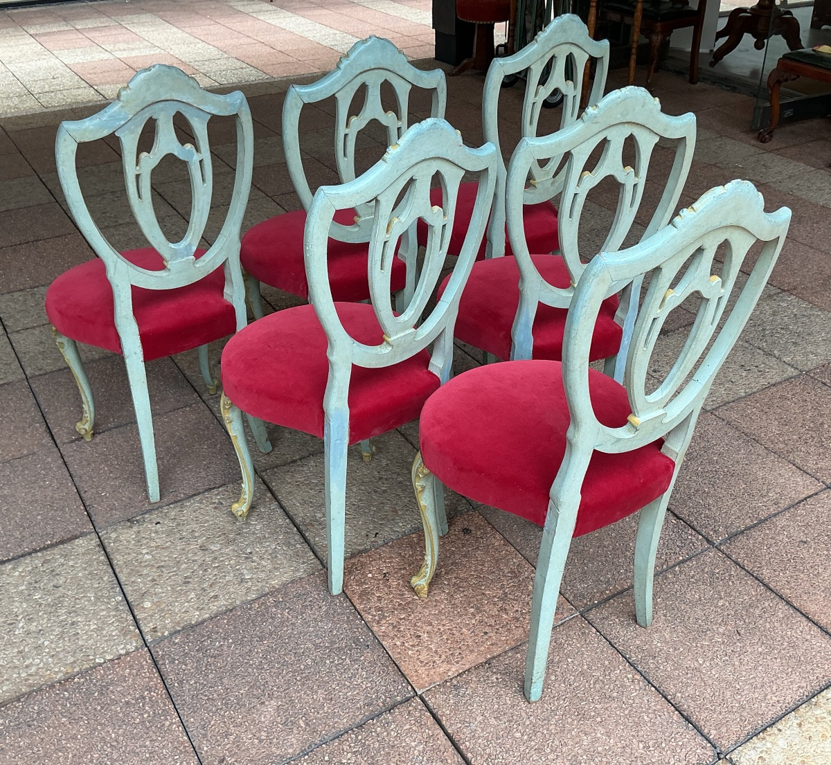 Six Chairs In Painted And Gilded Wood.-photo-1