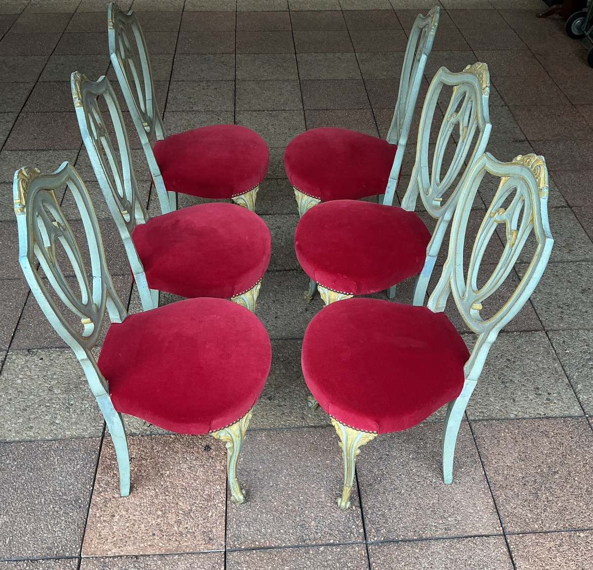 Six Chairs In Painted And Gilded Wood.-photo-2