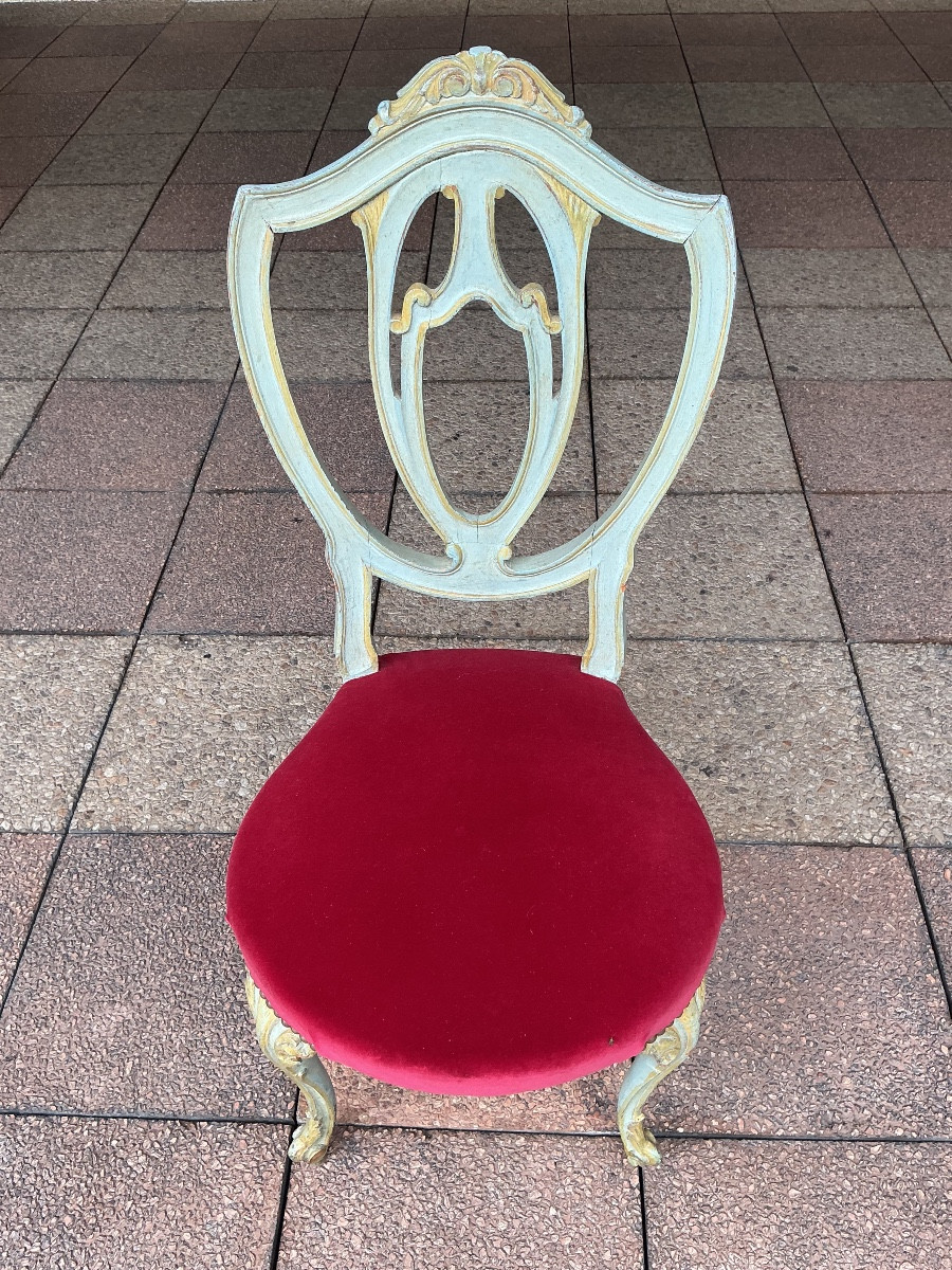 Six Chairs In Painted And Gilded Wood.-photo-3