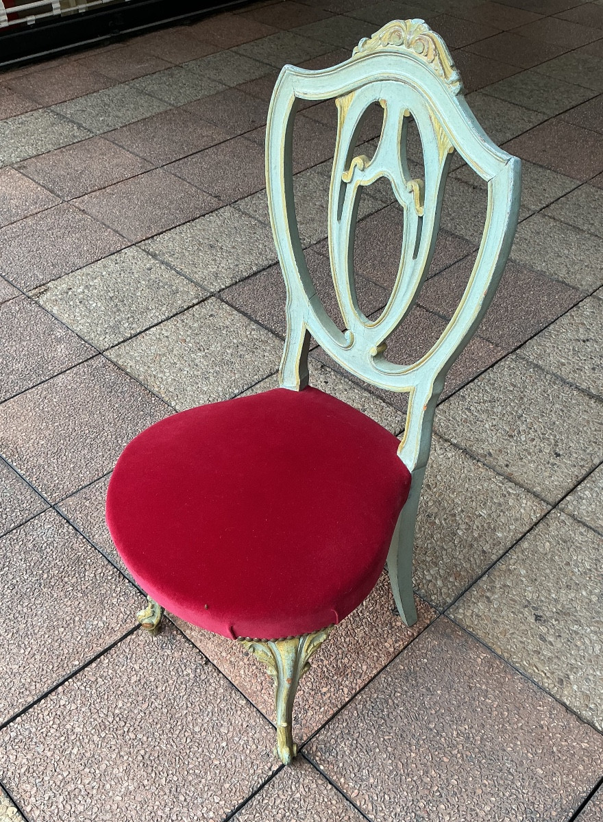 Six Chairs In Painted And Gilded Wood.-photo-4