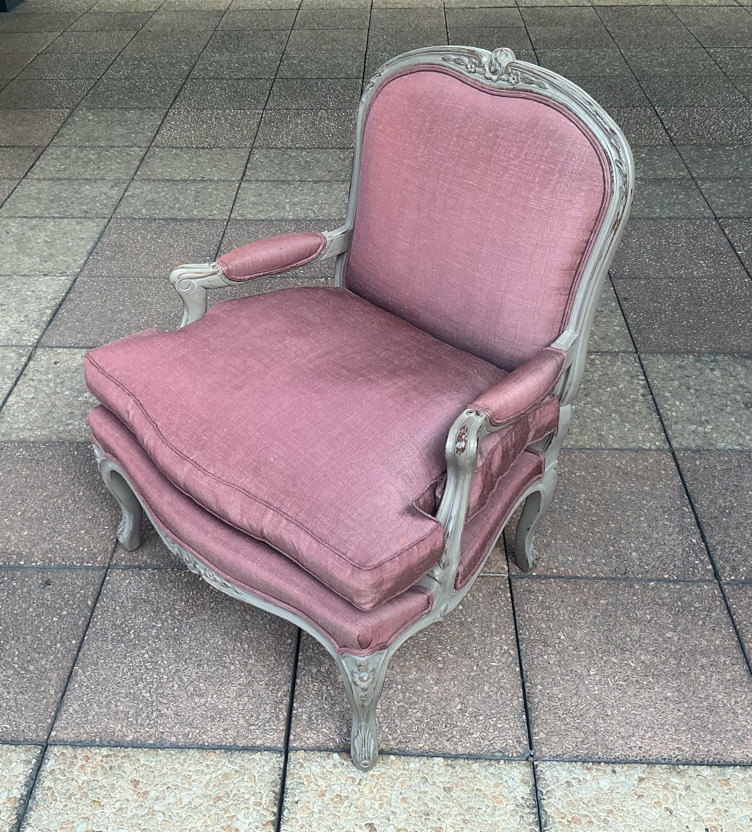 A Large Louis XV Armchair In Painted Wood.