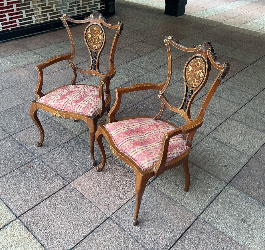 A Pair Of Marquetry Armchairs.-photo-2