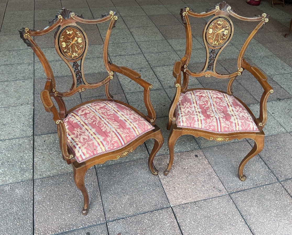 A Pair Of Marquetry Armchairs.-photo-3