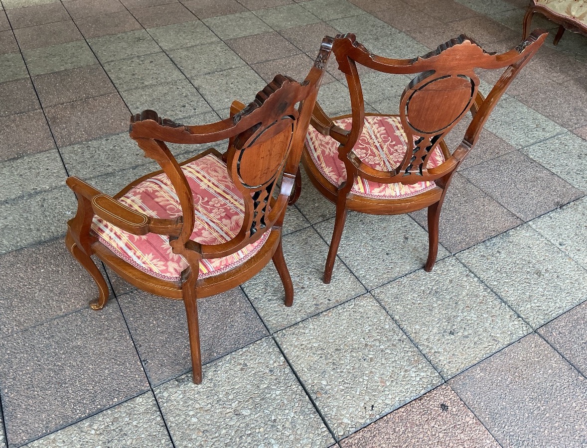 A Pair Of Marquetry Armchairs.-photo-2