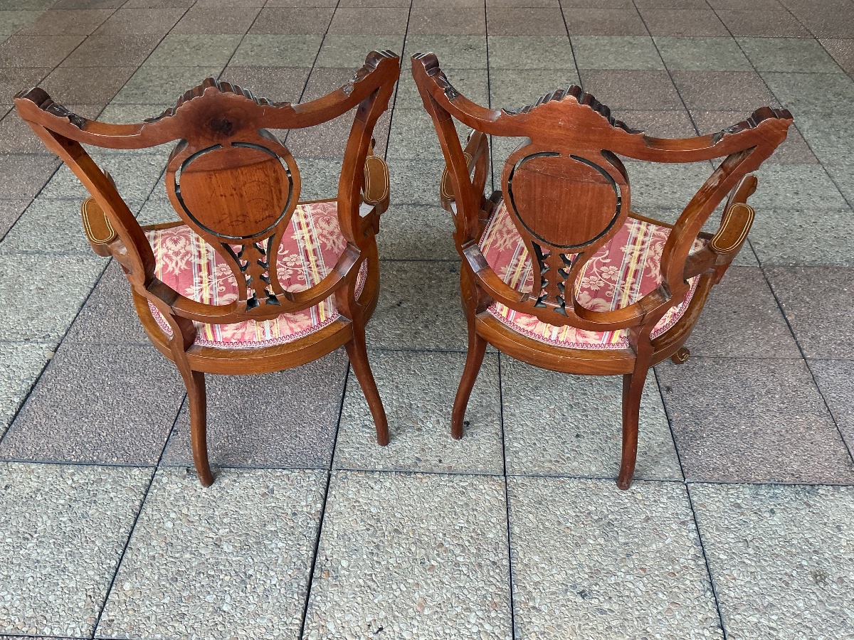 A Pair Of Marquetry Armchairs.-photo-3