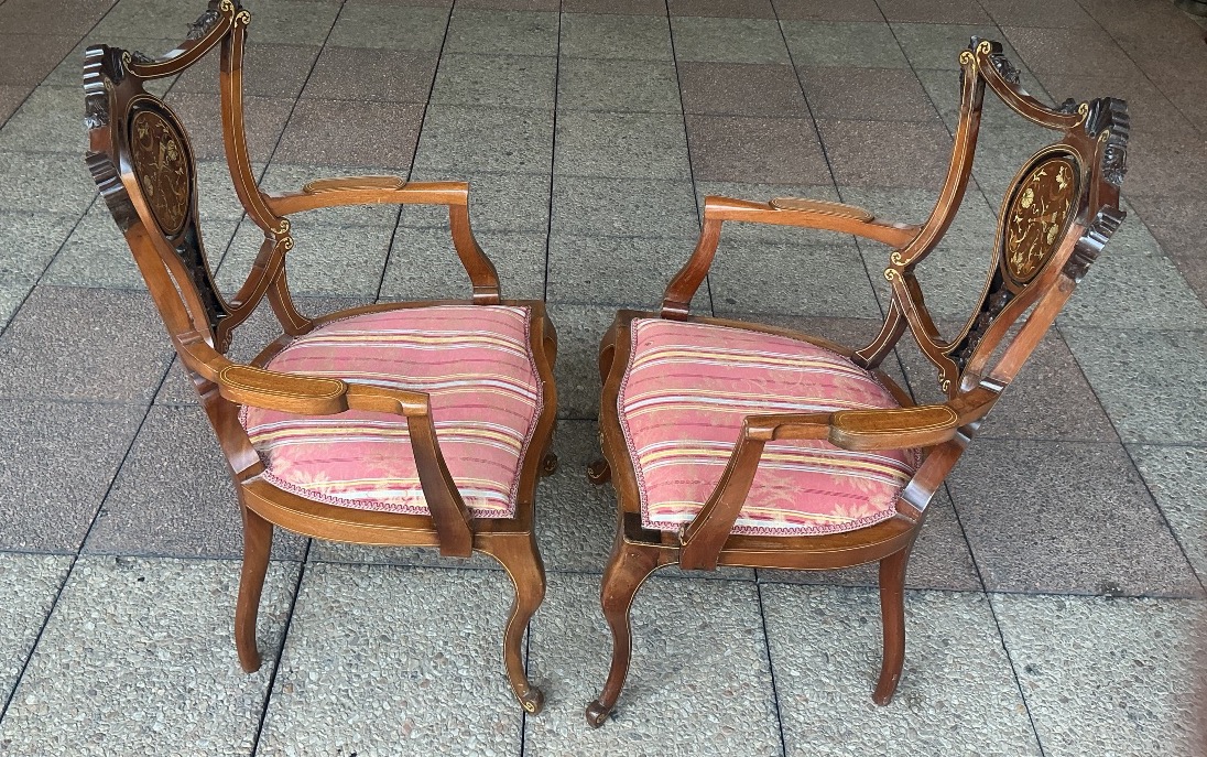 A Pair Of Marquetry Armchairs.-photo-4
