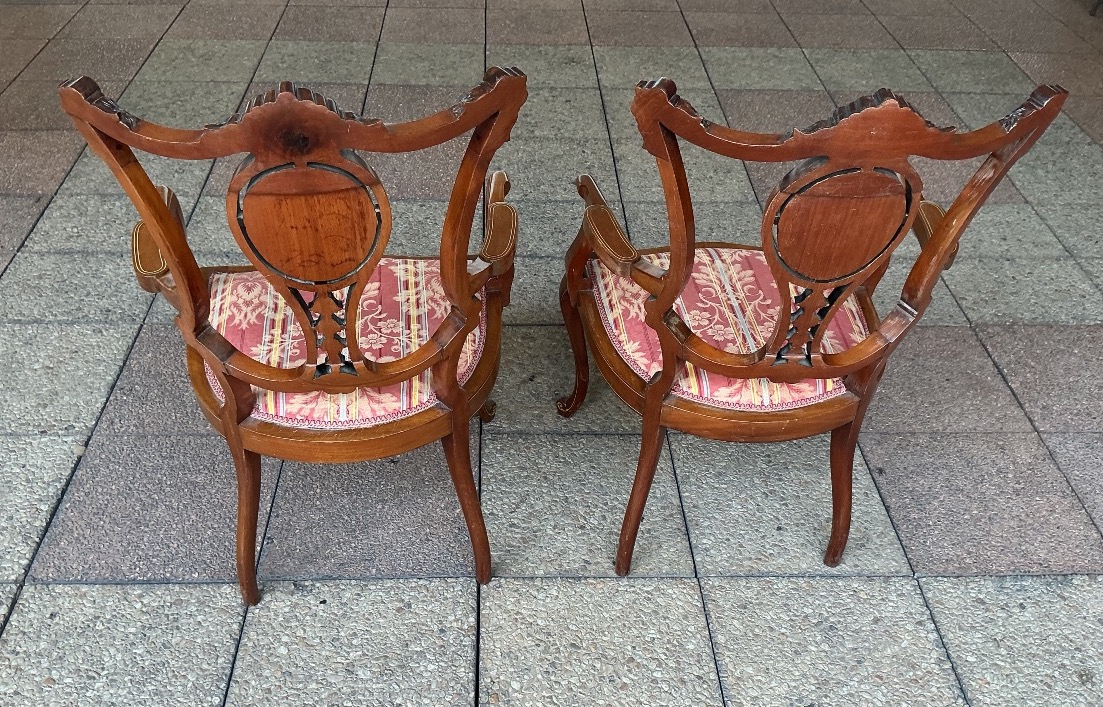 A Pair Of Marquetry Armchairs.-photo-6