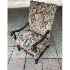 A Louis XIII Armchair, With Tapestry.