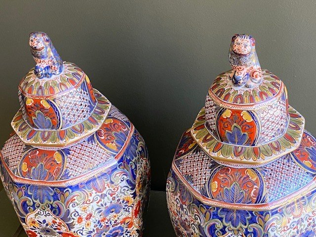 Spectaculaire paire de vases de Delf-photo-3