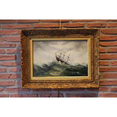 Tableau de marine, XXe, huile sur toile 