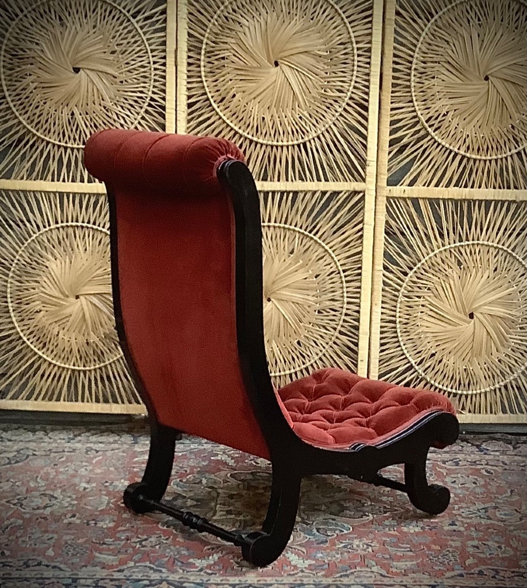 Pair Of Low Armchairs In Black Lacquered Wood. Circa XIX Eme-photo-2