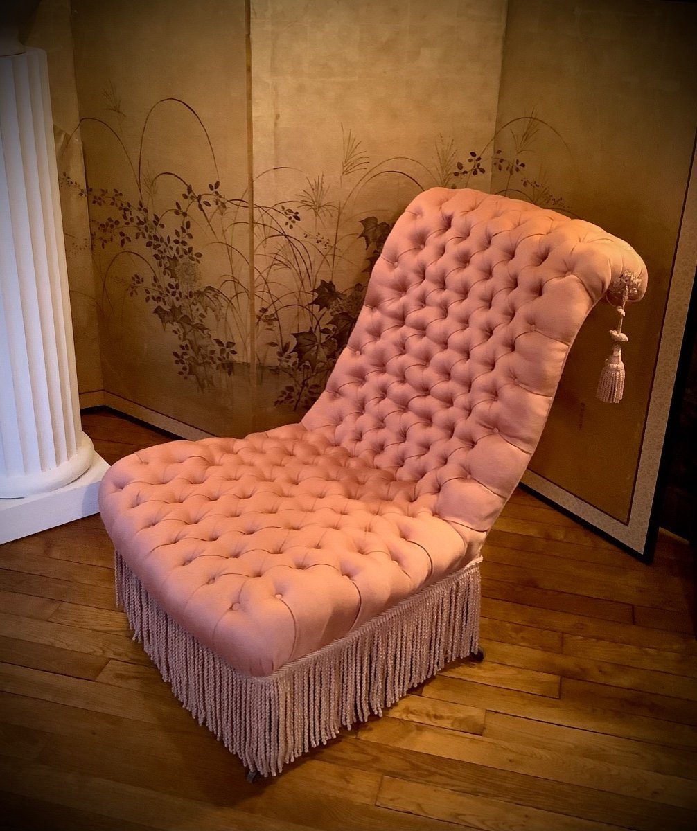 Chauffeuse Ou Chaise Longue Capitonné époque Napoléon III-photo-3