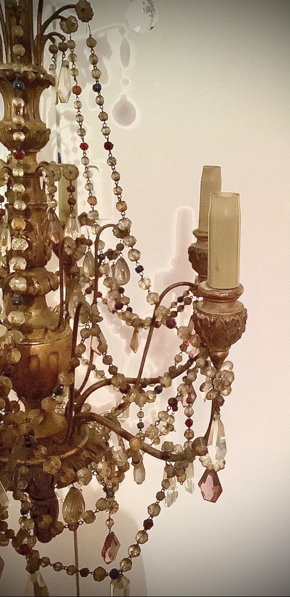 Louis XVI Style Chandelier With Six Branches Metal And Golden Wood Early XX Eme-photo-4