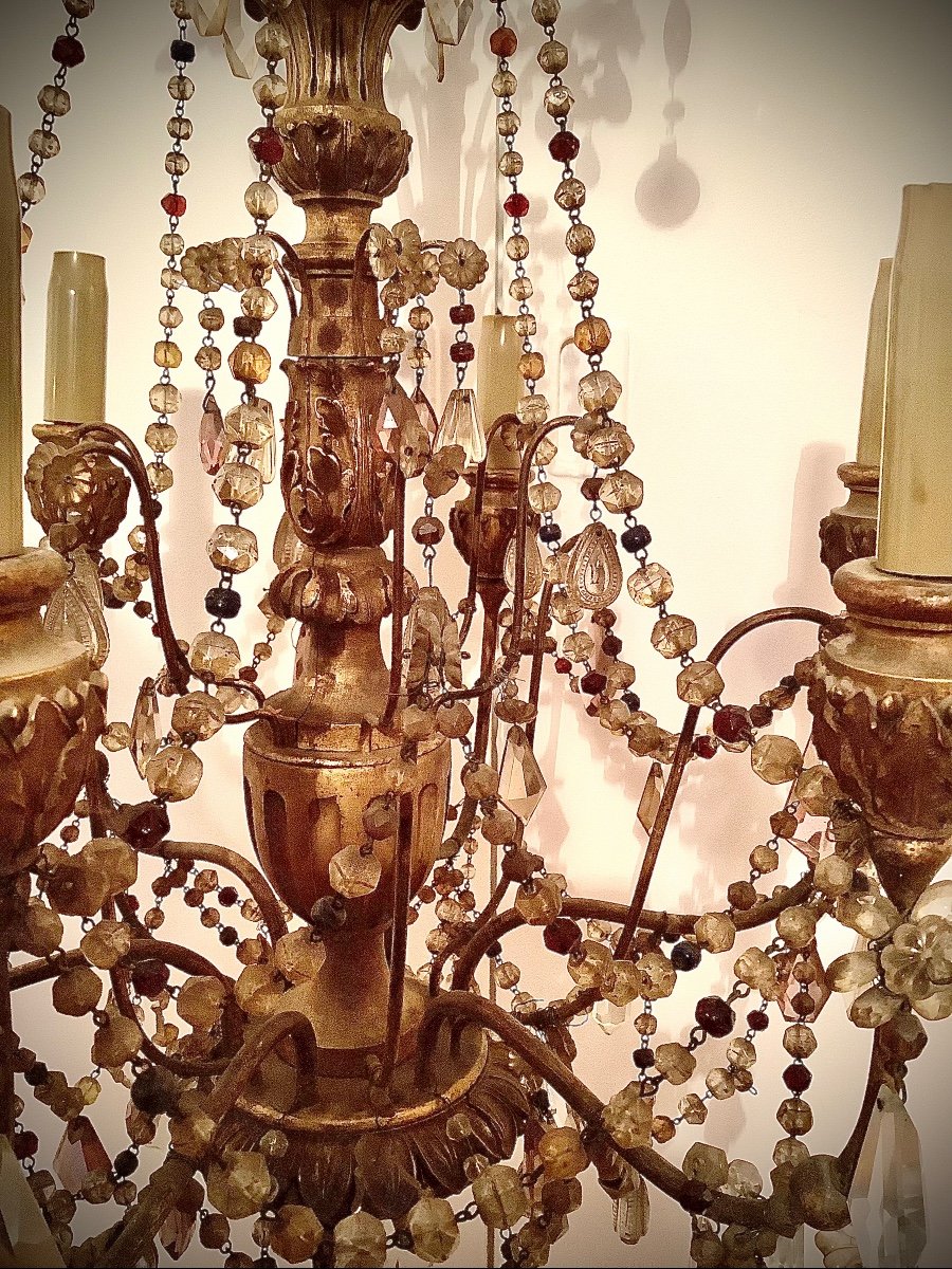 Louis XVI Style Chandelier With Six Branches Metal And Golden Wood Early XX Eme-photo-2