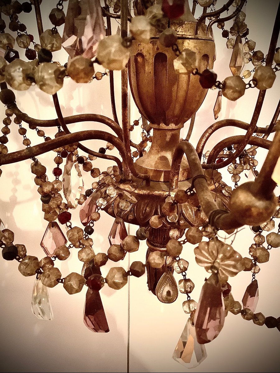 Louis XVI Style Chandelier With Six Branches Metal And Golden Wood Early XX Eme-photo-3