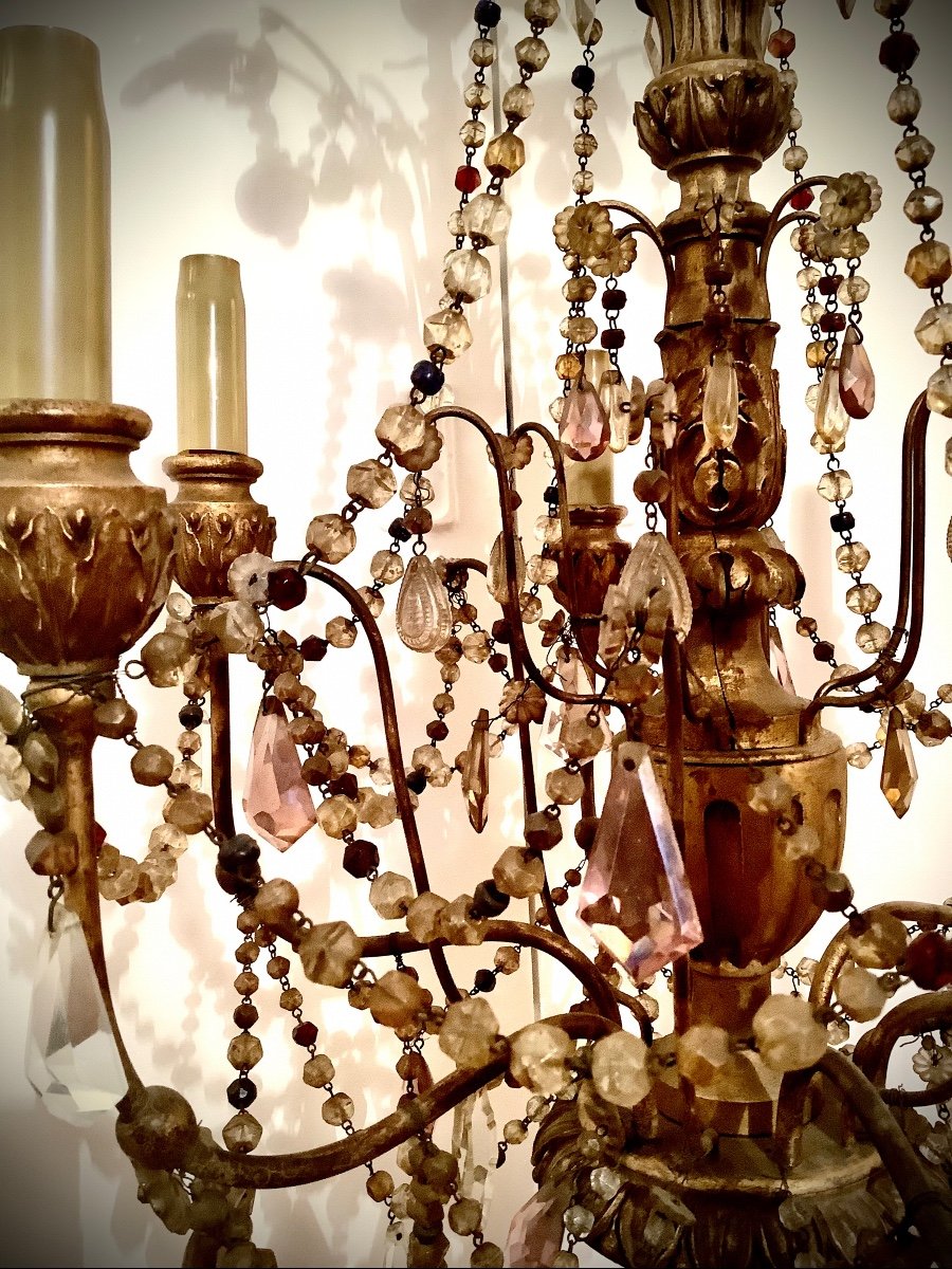 Louis XVI Style Chandelier With Six Branches Metal And Golden Wood Early XX Eme-photo-4