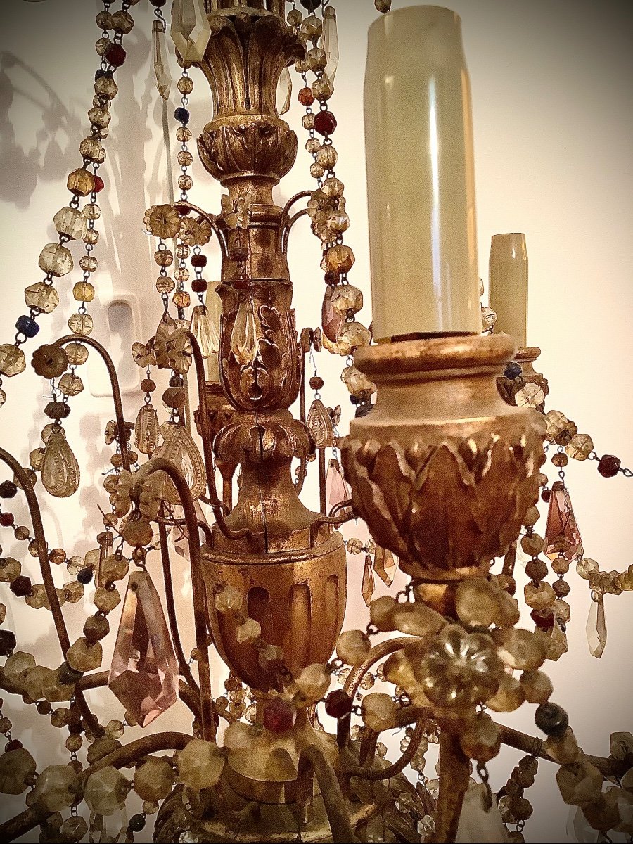 Louis XVI Style Chandelier With Six Branches Metal And Golden Wood Early XX Eme-photo-5