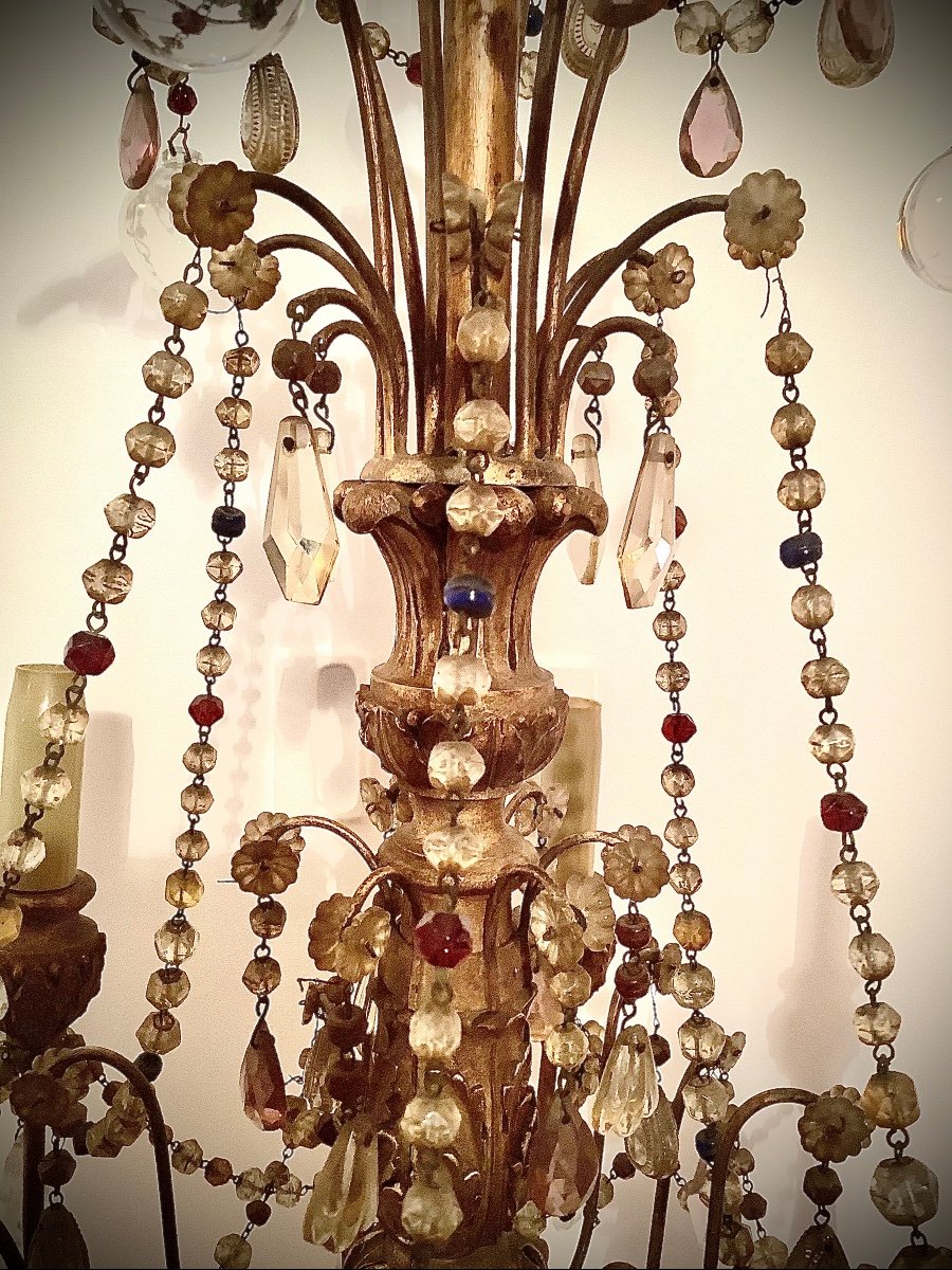 Louis XVI Style Chandelier With Six Branches Metal And Golden Wood Early XX Eme-photo-6