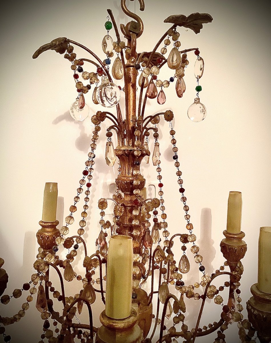 Louis XVI Style Chandelier With Six Branches Metal And Golden Wood Early XX Eme-photo-8