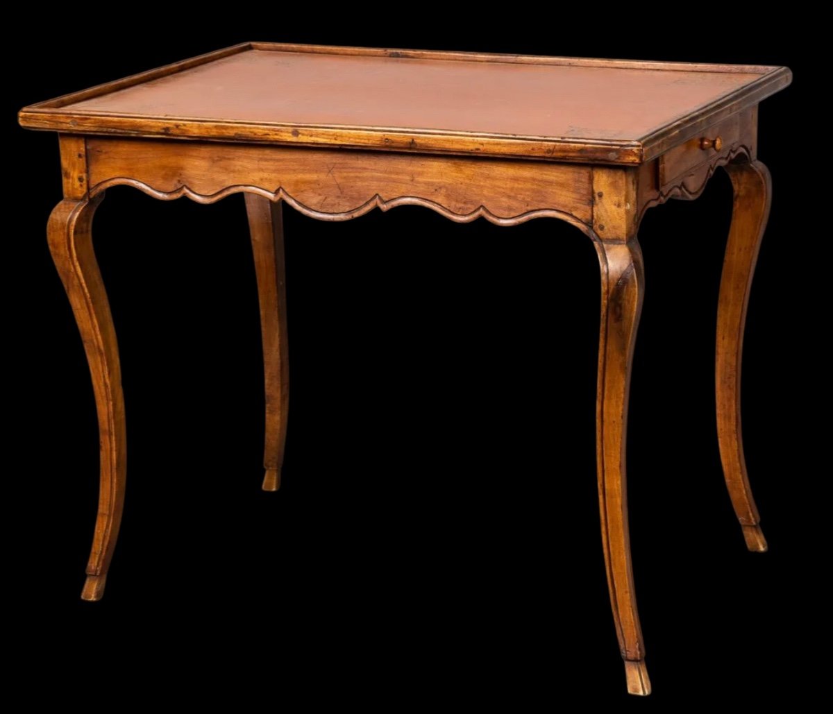 Table à écrire d'époque Louis XV En Noyer Et Cuir Aux Petits Fers-photo-3