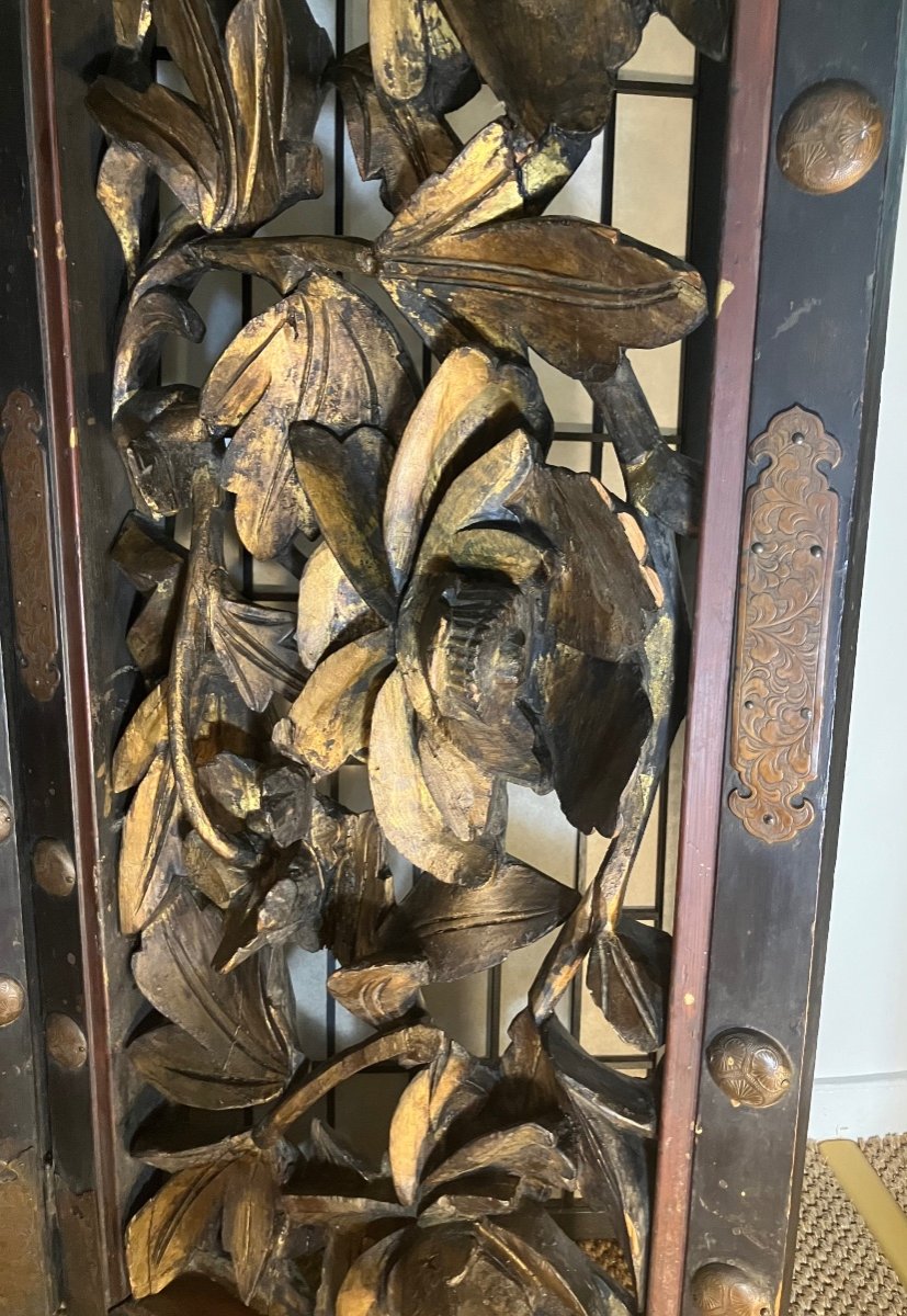 Paravent Chinois Bois  Sculpté XIX Eme -photo-5