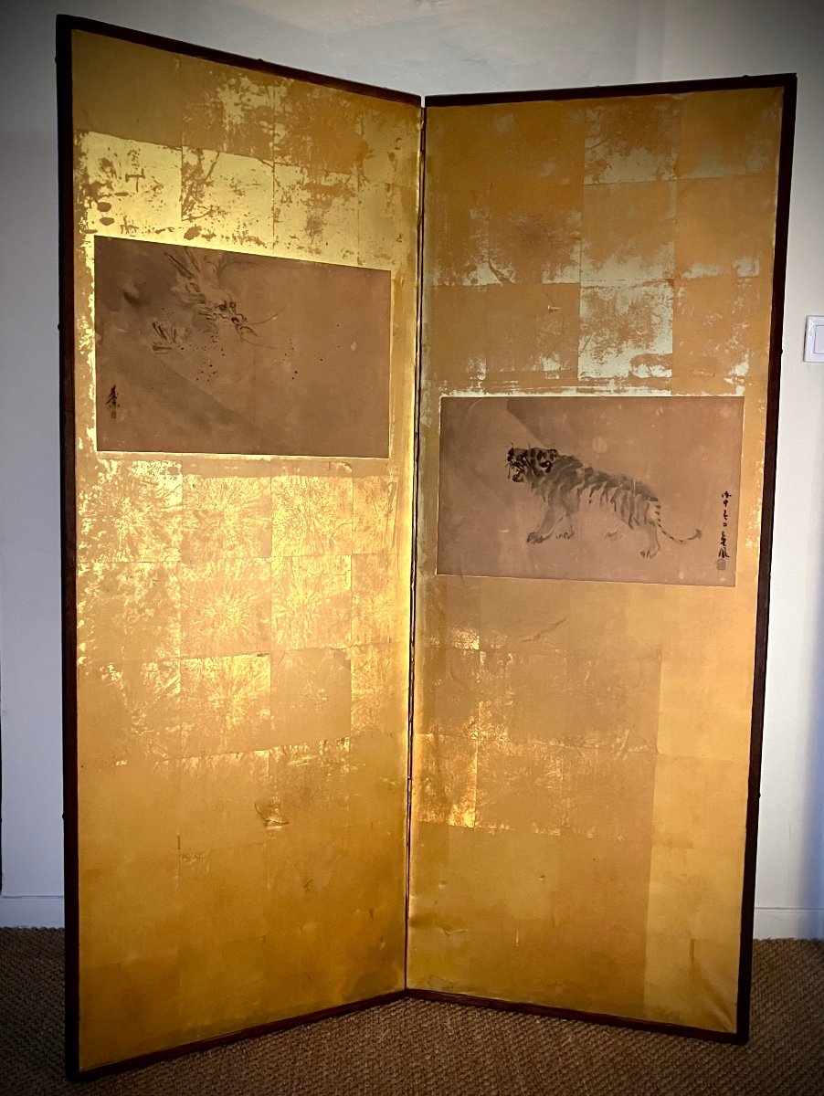 Byobu Japanese Screen 2 Panels Edo Period (late 18th Century) -photo-3