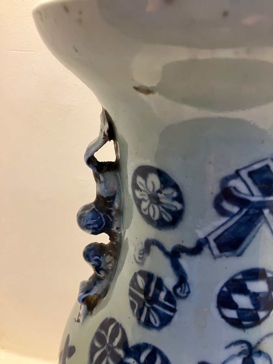 Chine Vase Balustre En Porcelaine à Décor émaillé Céladon Et Bleu Milieu XIX ème -photo-5