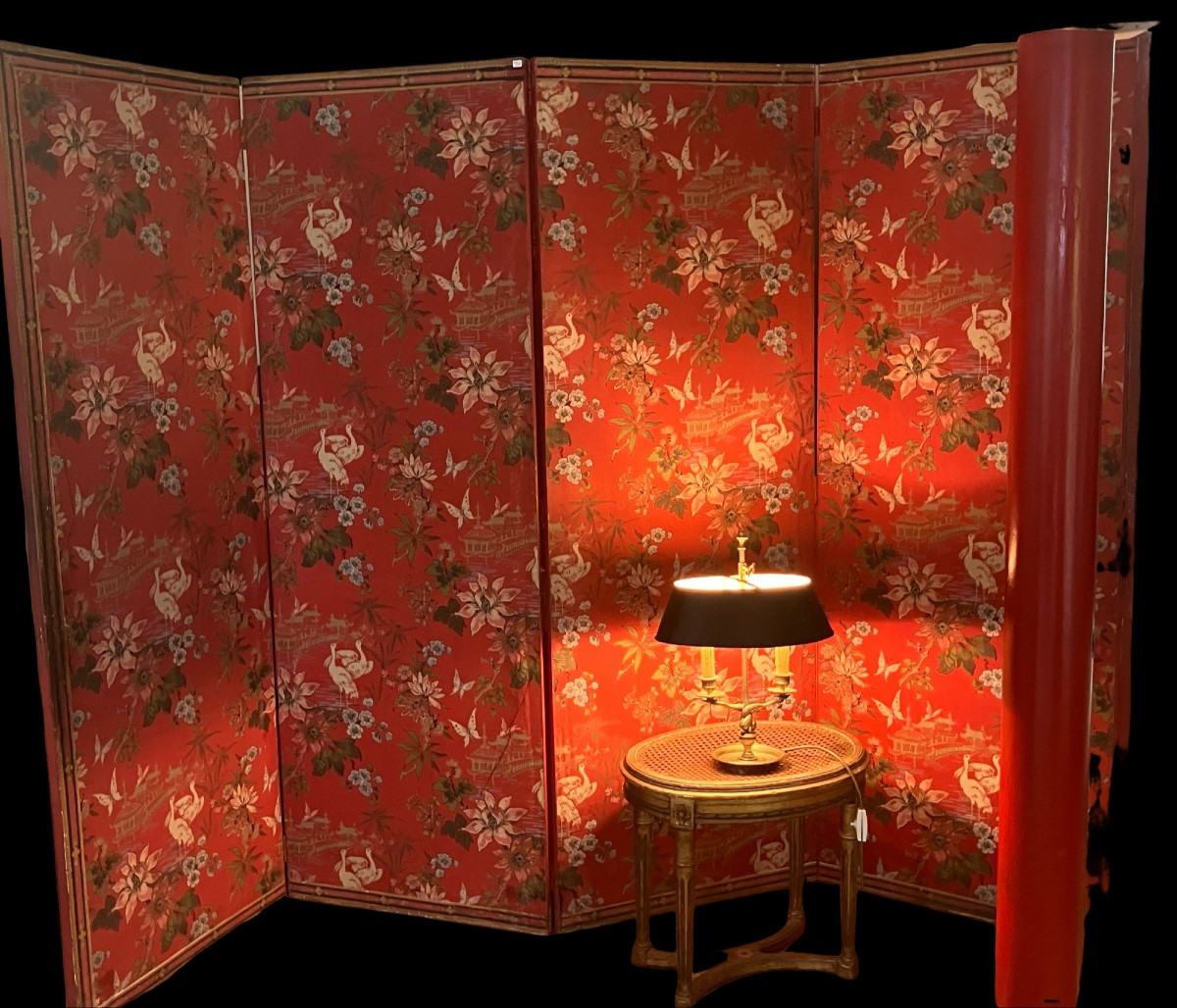 Important 5-leaf Screen Decorated With Chinoiserie, Early 20th Century -photo-2