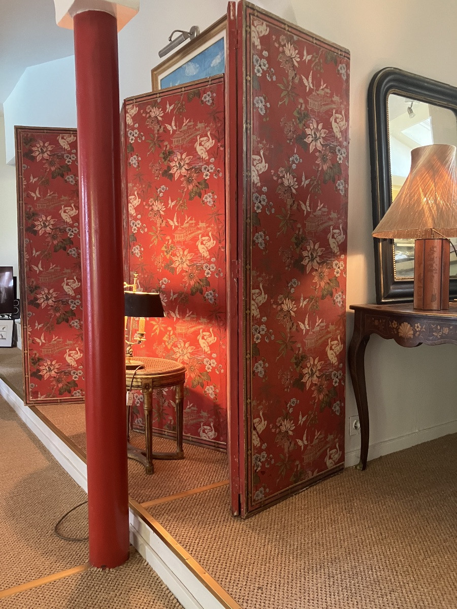 Important 5-leaf Screen Decorated With Chinoiserie, Early 20th Century -photo-4
