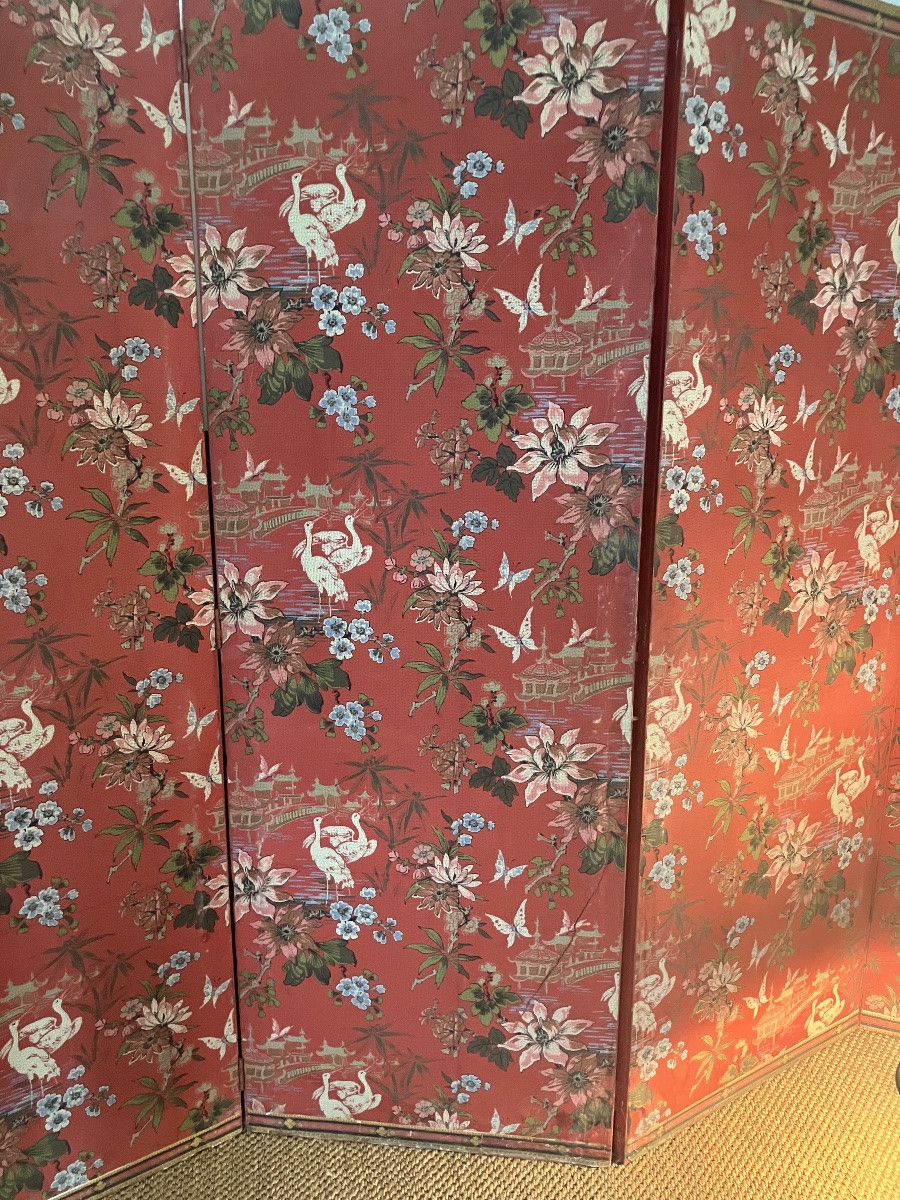 Important 5-leaf Screen Decorated With Chinoiserie, Early 20th Century -photo-2